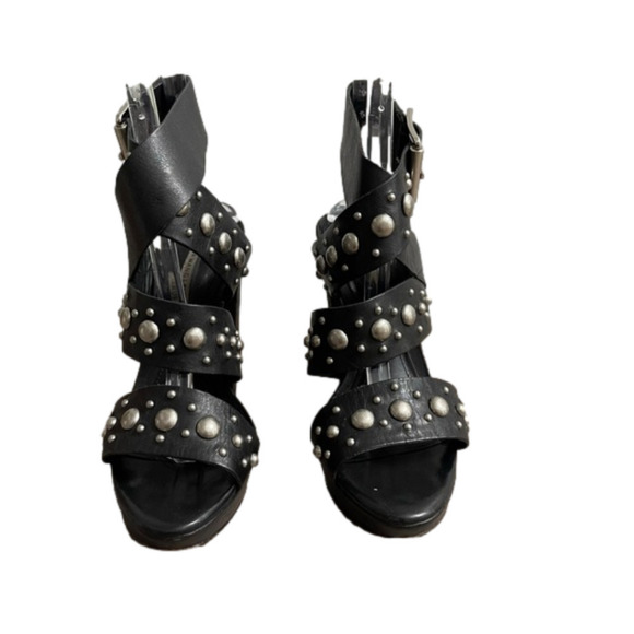 VERA Wang Lavender Label Black Leather Heel Sandals with Studs - Picture 3 of 10